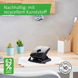 Novus B 230 re+new Hole Punch (Plastic Top Made from Sustainable Recyclate, 30 Sheets, with Stop Rail) Black