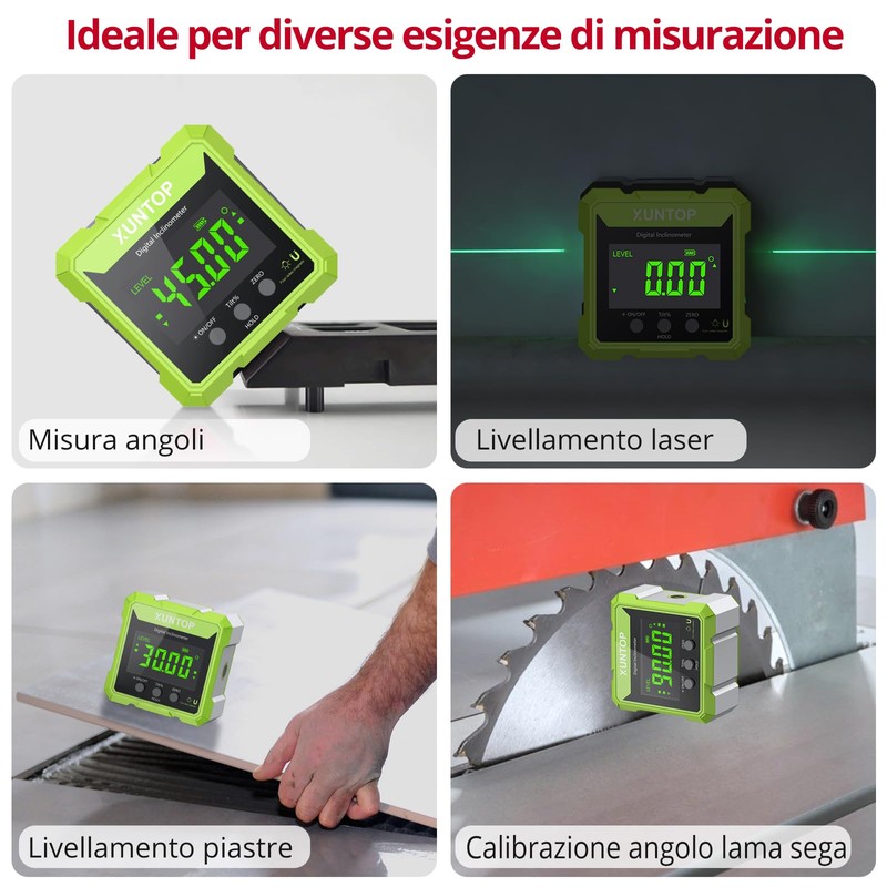XUNTOP 4x90° Inclinometro Digitale con Laser Verde Precisione ±0,1°/ 0,2°