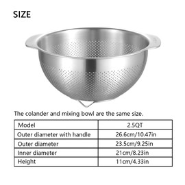 18/8 Stainless Steel Microwell Colander, 2.5QT Large Capacity with Handle Kitchen Food Strainer Basket for Washing Vegetables, Fruits, Rice, and Pasta (primary colour, 2.5QT)