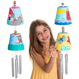 Haz tu propio kit de manualidades de campanillas de viento, paquete de 2 – Campanas grandes, plantillas y cuentas | Artes y manualidades de bricolaje para niños de 6 a 12 años | Regalo creativo para