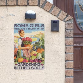 Vintage Gardening Soul Metal Wall Art 8X12IN Floral Quote Plaque for Greenhouse, Cottage Core Room & Botanical Lover Decor