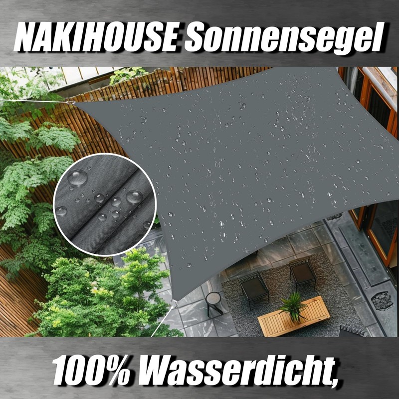 NAKIHOUSE Sun Sail, Waterproof, 2 x 4 m, Rectangular, Premium