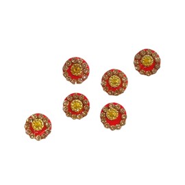 Traditional Round Red Bindis with Golden Stone Work – Pack of 6 Decorative Self-Adhesive Forehead Bindi for Festive and Daily Wear