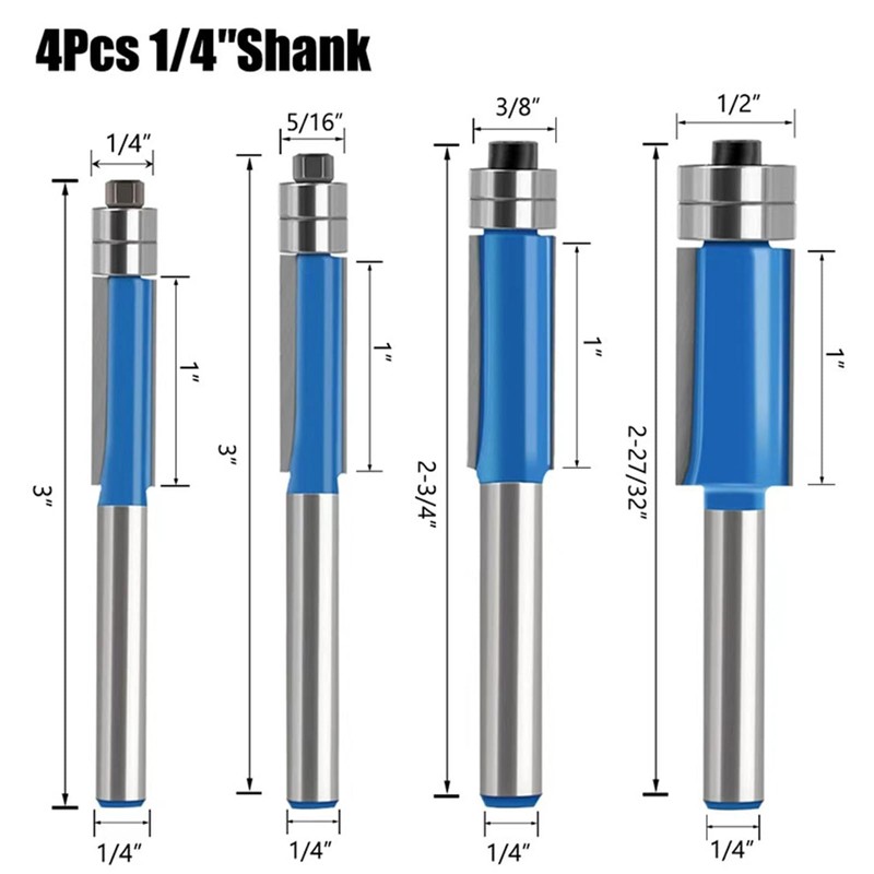 Router Bits 1/4 Shank – 4 Pcs Flush Trim Router