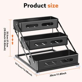 Biubumtu Adjustable 3-Tier Spice Rack Organizer– Two Height Options, Large Capacity Seasoning Organizer Shelf, Spice Holder with 2.36 High Protection Railing, Metal, Black
