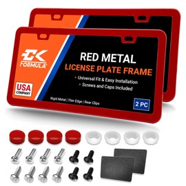 Pure Red License Plate Frames - 2 Pack, Metal Car Plate Frame, Red License Plate Frame for Women & Men, Car License Plate Holder, Porta Placas para Auto, Car Tag Frame