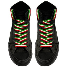 Tamiso Stylish Shoelaces / Shoe Ties (1 Pair) – Design: Red/White/Green (Colours of Italy, Hungary, Mexico, etc.), Red-white-green longitudinal stripes