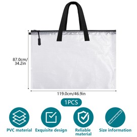 Klmnop Large Art Portfolio Bag, 34 x 47 Inch Art Portfolio Case Poster Storage Bag with Handle and Zipper, Portfolio Folder for Artwork(Clear)