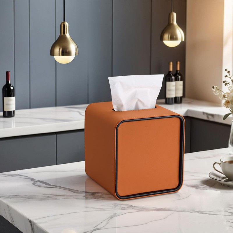 GORESE Square Tissue Box Cover for Kleenexs, PU Leather Tissue