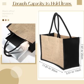 Reginary 16 Pcs Jute Tote Gift Bags Natural Burlap Grocery Shopping Bag Beach Tote with Handle for Bridesmaid Wedding Travel(Black Trim)