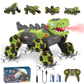 Dinosaur Remote Control Car - 8WD 2.4Ghz RC Cars for 4 5 6 7 8 Year Old Boys, RC Monster Truck Transform Stunt Car with 360° Rotating/Spray/Light/Roar, Birthday Xmas Gifts for Kids Age 4-6 5-7 8-12