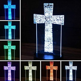 3D Holy Cross Desk Light - 7 Color LED Lamp Base with USB or Battery and Touch Control Rotating Fade or Solid Color Mode. Makes a Perfect Nightlight for Kids or Unique Gift for Any Age.