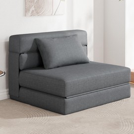 KINGYES 4 in 1 Foldable Sofa Bed, Modern Folding Sleep Chair with Back Cushion, Convertible Chair Sleeper for Adults, Grey