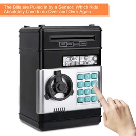 Adsoner Piggy Bank, Electronic ATM Password Cash Coin Can Auto Scroll Paper Money Saving Box Gift for Kids (Black)
