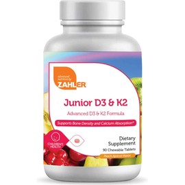 Zahler Junior D3 K2 Chewable 2000IU, Great Tasting Chewable Vitamin D with K2 for Kids, Vitamin D3 2000 IU and K2 for Children, Certified Kosher (D3 &K2)