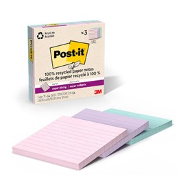 Post-it - Notas superadhesivas de papel 100% reciclado, 2 unidades The Sticking Power, 4 x 4 pulgadas, forradas, 3 almohadillas para orejas, 70 hojas/bloque, colección Wanderlust Pastels (675R-3SSNRP)