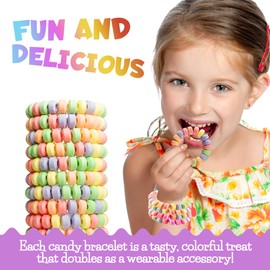 72-Pack Candy Bracelets for Kids 2.5 Inch - Individually Wrapped Novelty Candy - Stretchable Edible Colorful Fruit Flavor Rainbow Bracelets in Bulk for Birthday Party Favors Supplies & Goodie Bags