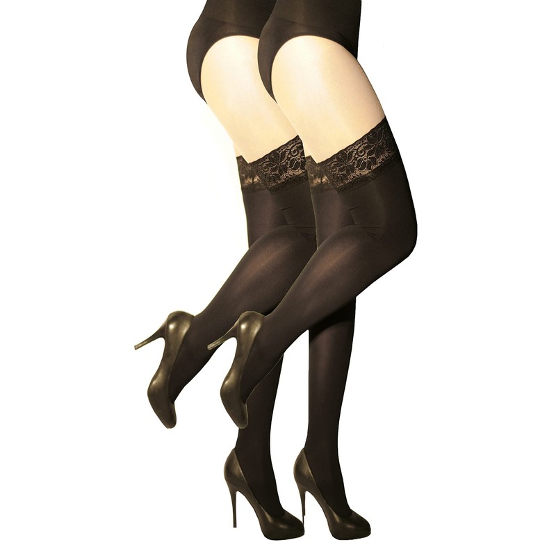MARILYN 9cm Lace 100 Denier Opaque Hold-Up Stockings, 2 x