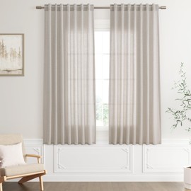 Joywell Birch Hook Belt Linen Semi Sheer Curtains 72 Inches Length Long Rod Pocket Back Tab Hook Belt Clip Rings Window Curtains Drapes for Bedroom Living Room 2 Panels 52x72