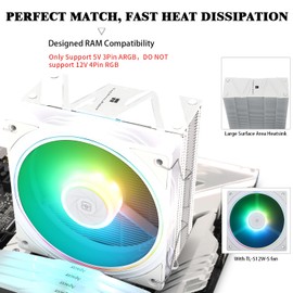 Thermalright Assassin Spirit 120 EVO White ARGB CPU Air Cooler, 120mm PWM Quiet ARGB Fan with 2000RPM Speed,Low Noise Computer White CPU Cooling, Support AM4/AM5,Intel LGA1851/1700/1150/1151/1200