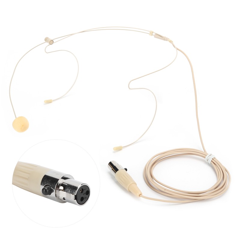 Beige 3Pin Connector Headset Microphone with Capacitance Head for bodypack