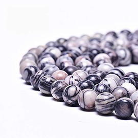 Asingeloo Natural Black Net Jasper Gemstones Beads for Jewelry Making Round Loose Spacer Stone Beads 8mm 15" a Strand Gems Stone Beads for DIY Bracelets Necklace