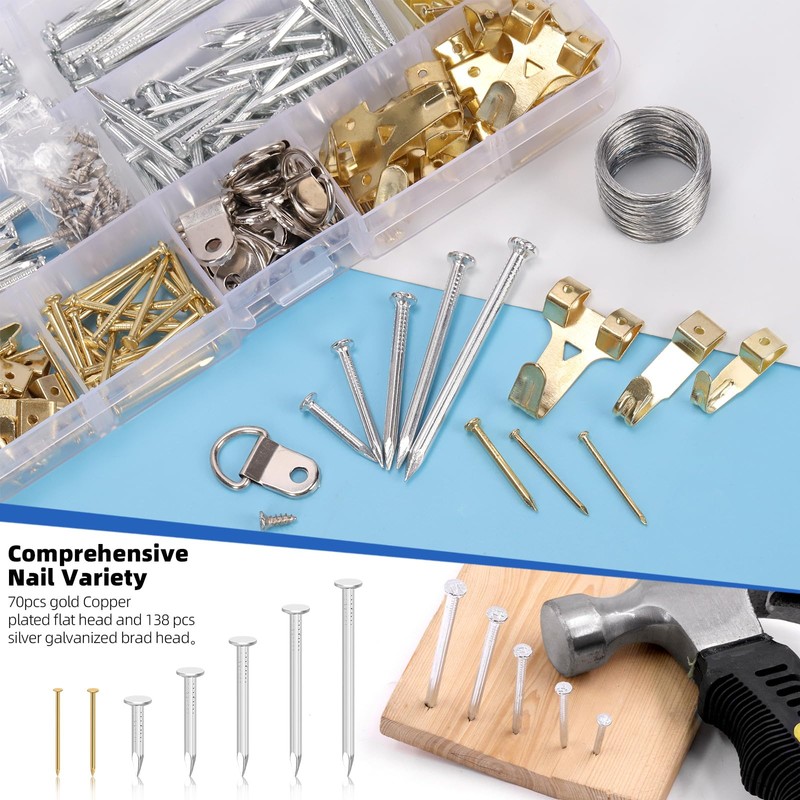 Glarks 279pcs Picture Hanging Equipment, Hanging Hardware with Hooks, Wire,