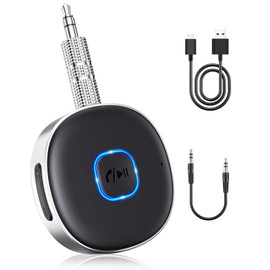 Bluetooth Adapter for Car, WOCBUY 3.5mm AUX Bluetooth Receiver for Music Streaming, Bluetooth 5.0 Wireless Audio Receiver for Car/Home Stereo/Wired Headphones/Speaker, Dual Connection, 12H Playtime