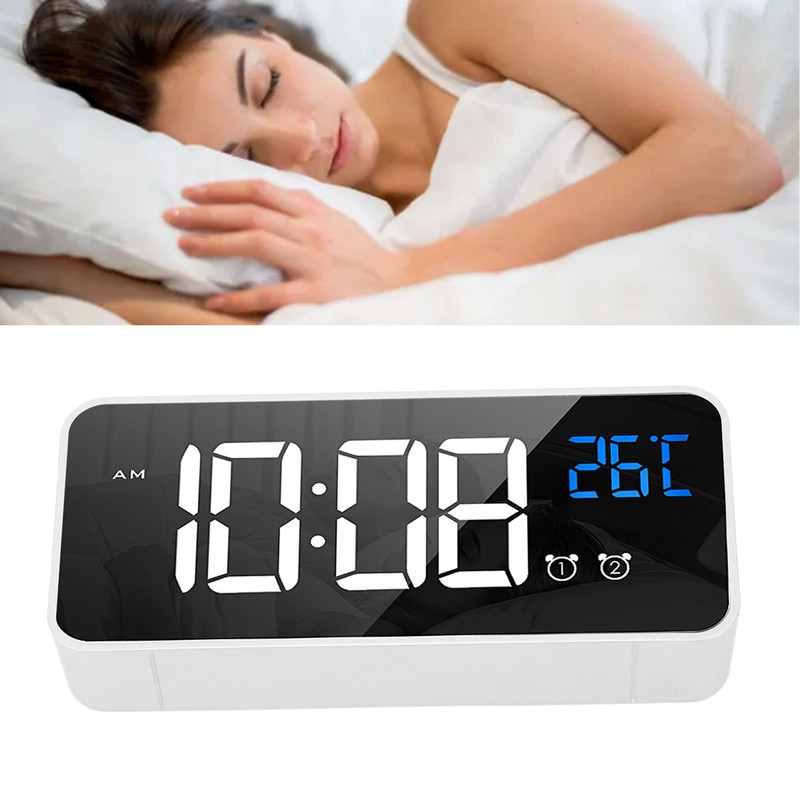 Mirror LED Alarm Clock Two Sets of Alarm Rechargeable Voice