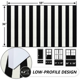Timo Black and White Outdoor Rug,36"x59" Front Porch Rug Absorbent Rubber Backed Non Slip Striped Rug Machine Washable Indoor/Outdoor Area Rug Front Door Floor Mat for Farmhouse/Living Room/Entryway