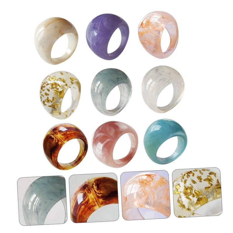 FOMIYES 9Pcs Resin Finger Ring Fashion Decor Unique Clear Rings