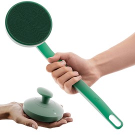 Sxnse Aura - Limpiador corporal de silicona – Exfoliador eléctrico de espalda y cuerpo para acné, pelos encarnados y KP – Depurador vibrante de ducha con mango – Cepillo de baño impermeable y