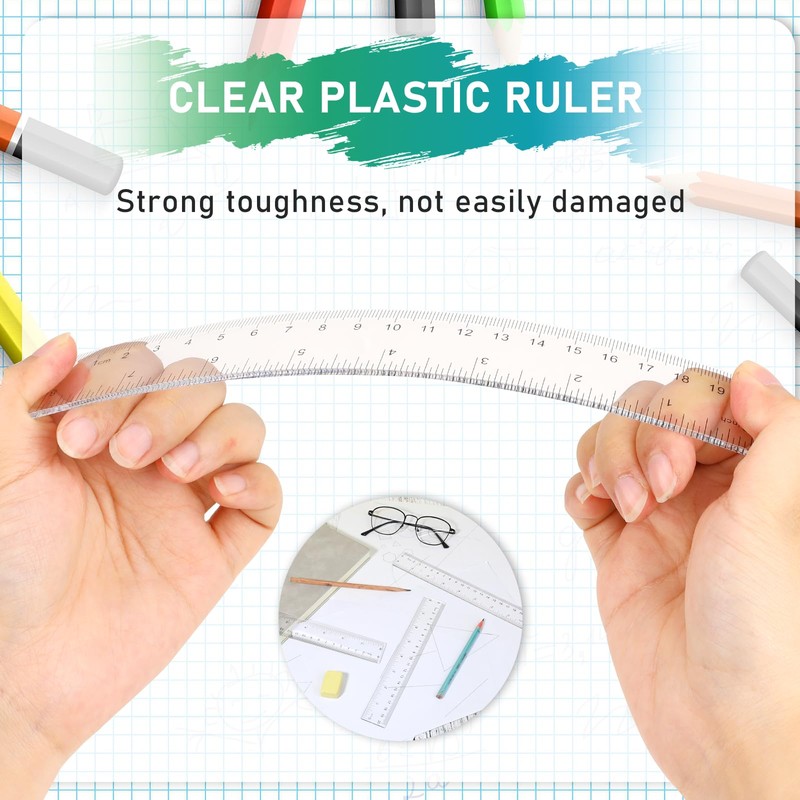3 Pack 8 Inch Ruler Set Plastic Straight Ruler Transparent