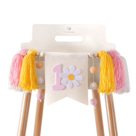 YESSWL - Bandera de silla alta para primer cumpleaños, diseño de margaritas para el primer cumpleaños, decoración de cumpleaños y accesorios para fotos, guirnalda de margaritas para el primer