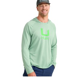 HUK Men's Standard Icon Hoodie, Fishing Shirt with Sun Protection, Fog Green