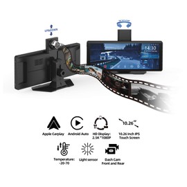 Apple CarPlay Screen for car with 2.5K Front Dash Cam,10.26 IPS HD Touchscreen,Wireless carplay with Backup Camera,Car Stereo with Apple carplay Radio, Car Radio with Android Carplay, Voice Control