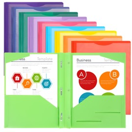 EOOUT 20 Pack Pocket Folders with Prongs, 10 Colors Heavy Duty File Folders with Clear Front Pocket for Letter Size Paper, Poly Folders with Business Card Slot for School Home and Office