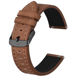 BISONSTRAP Leather Watch Straps, Quick Release Replacement Band for Men and Women-18mm, Light Red Brown (Black Buckle)