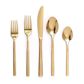 Safdie & Co. Flatware Silverware Cutlery Stainless Steel Utensils Service for 4, Include Knife/Fork/Spoon, 20 Piece Set, Gold Polished