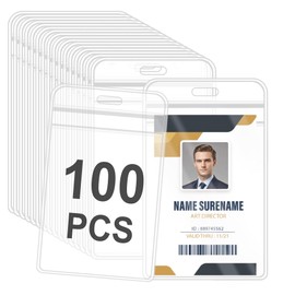 100 Pack ID Badge Holder Sealable Waterproof Clear Plastic Sleeves,Extra Thick ID Card Name Badge Holder for Office, School, Travel