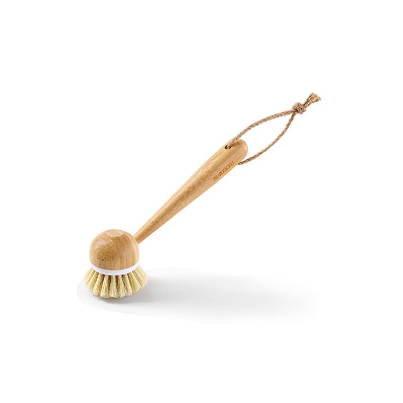SUBEKYU Dish Brush with Handle, Natural Bamboo Dish Scrubber Brush,