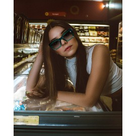 FEISEDY Classic Women Sunglasses Fashion Thick Square Frame UV400 B2471 (Transparent Turquoise, 50)