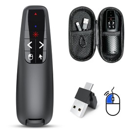 Wireless Presenter Clicker for Presentation: Rechargeable Powerpoint Remote with Air Mouse Control for Google Slides, 2 in 1 USB-A/Type-C PPT Slide Advancer for Computer/Mac with Storage Case