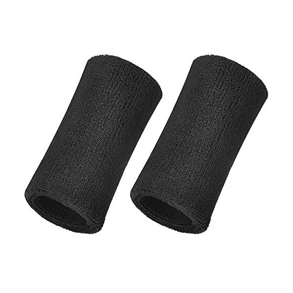 WILLBOND 6 Inch Wrist Sweatband Sport Wristbands Elastic Athletic Cotton Wrist Bands for Sports, 2 Pack (Black)