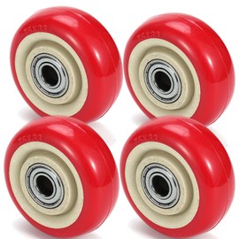 3 Inches Casters Wheels Medium Duty, 4 Packs Bearing 330LBS, Replacement for Platform Trucks Cart Furniture Workbench, Red PVC