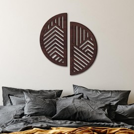 Geometric Wood Wall Art Decor, Modern Mountain Wall Sculptures Hanging Abstract Line Panels Decor, Hollow Half Round Wooden Craft Art Boho Wall Decoration, for Home Office Living Room Bedroom (Brown)