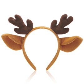 MUNSKT Christmas Reindeer Antlers Headband, Cute Xmas Deer Ear Head Accessories,Cosplay Reindeer Costume Animal Ears Headband Fluffy Realistic Deer Antlers Headband for Christmas Party Favors