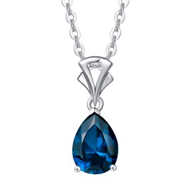FANCIME Christmas Gifts Blue Topaz Necklace 14K Solid White Gold Teardrop Pendant Necklace December Birthstone Birthday Gifts for Mom Women, Sterling Silver Chain 16" + 2" Extender