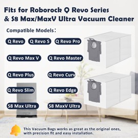 12 Pack Dust Bags Compatible with Roborock Q Revo, Qrevo S, Qrevo Pro, Qrevo MaxV, Qrevo Master, Qrevo Plus, S8 Max/MaxV Ultra, Saros Vacuum Cleaner, 3 L Large Capacity Disposable Bags Replacement