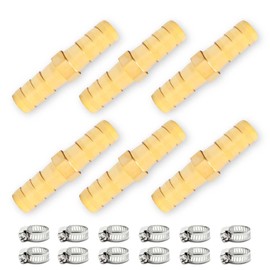 Bwintech 6 pcs Hose Barb Fittings, 8mm 2 Way Straight Brass Barb Connector with 12 Clamps